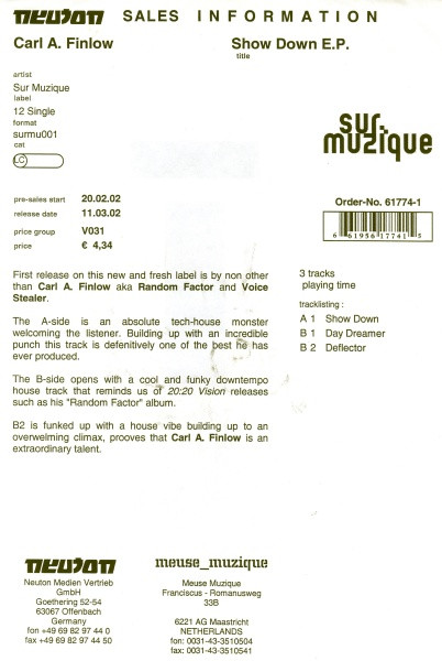 Carl A. Finlow - Show Down EP | Sur Muzique (SURMU001) - main Carl A. Finlow - Show Down EP | Sur Muzique (SURMU001) - main