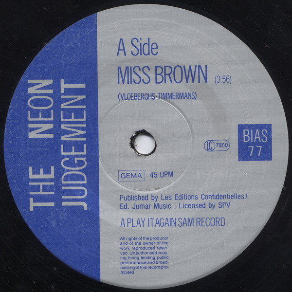 The Neon Judgement - Miss Brown / Hot Sally | Play It Again Sam Records (BIAS 77) - 3 The Neon Judgement - Miss Brown / Hot Sally | Play It Again Sam Records (BIAS 77) - 3
