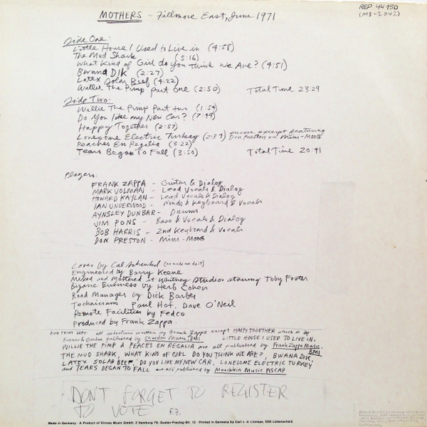 The Mothers - Fillmore East, June 1971 | Reprise Records (REP 44 150) - 2 The Mothers - Fillmore East, June 1971 | Reprise Records (REP 44 150) - 2