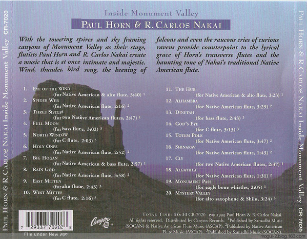 Paul Horn & R. Carlos Nakai - Inside Monument Valley | Canyon Records (CD-7020) - 2