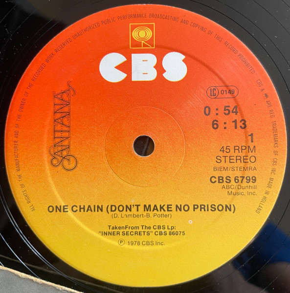 Santana - One Chain (Don't Make No Prison) / Wham! | CBS (CBS 6799) - 4
