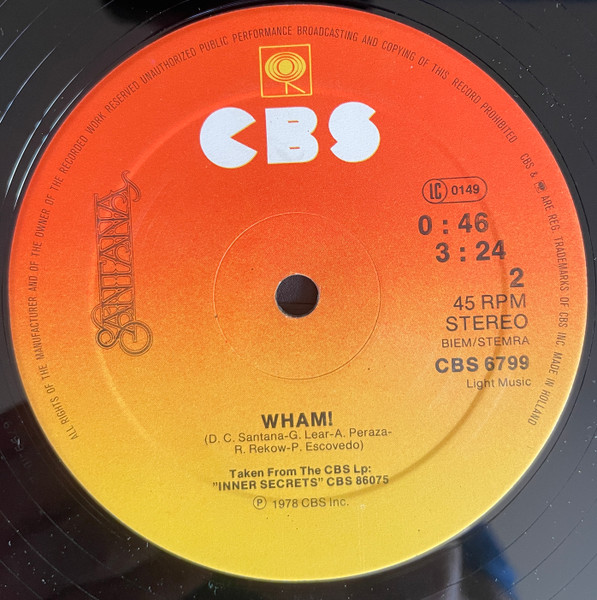 Santana - One Chain (Don't Make No Prison) / Wham! | CBS (CBS 6799) - 3