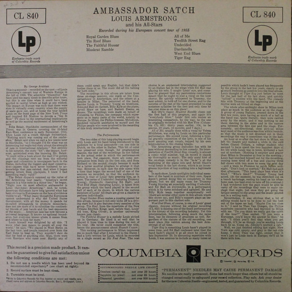 Louis Armstrong And His All-Stars - Ambassador Satch | Columbia (CL 840) - 2