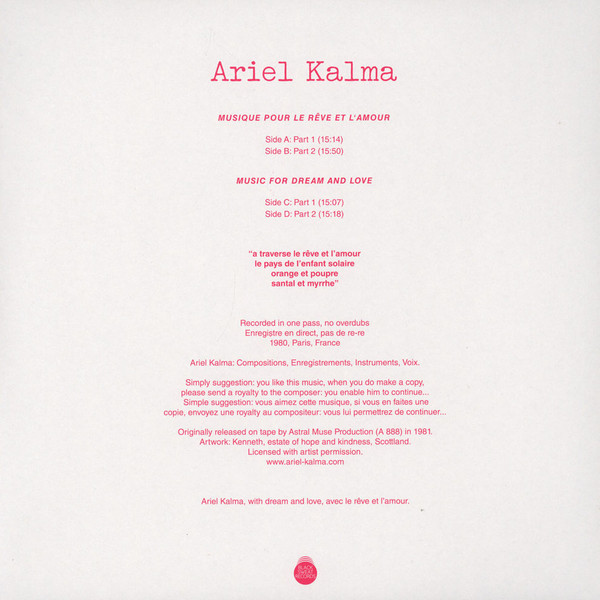 Ariel Kalma - Musique Pour Le Rêve Et L'Amour | Black Sweat Records (BS023) - 2