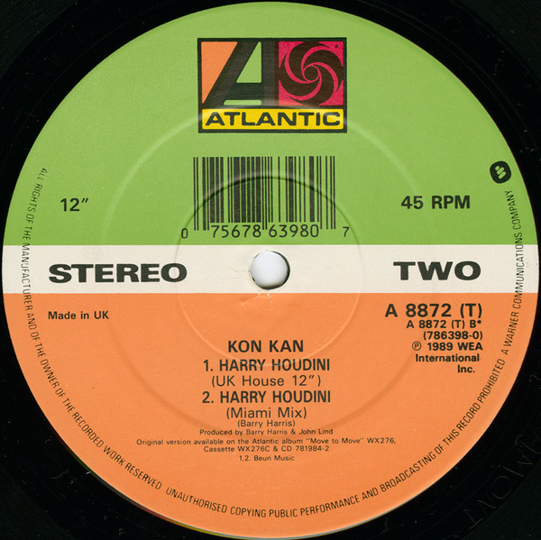 Kon Kan - Harry Houdini | Atlantic (A8872T) - 4 Kon Kan - Harry Houdini | Atlantic (A8872T) - 4