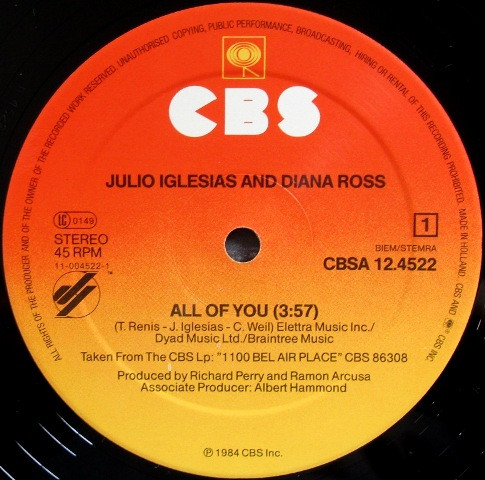 Diana Ross & Julio Iglesias - All Of You | CBS (CBS A 12.4522) - 2 Diana Ross & Julio Iglesias - All Of You | CBS (CBS A 12.4522) - 2