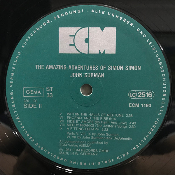 John Surman - The Amazing Adventures Of Simon Simon | ECM Records (ECM 1193) - 3