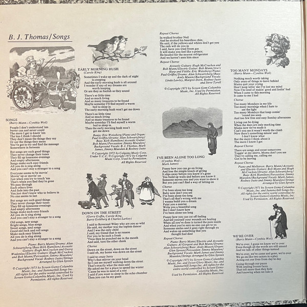 B.J. Thomas - Songs | Paramount Records (PAS-6052) - 2 B.J. Thomas - Songs | Paramount Records (PAS-6052) - 2