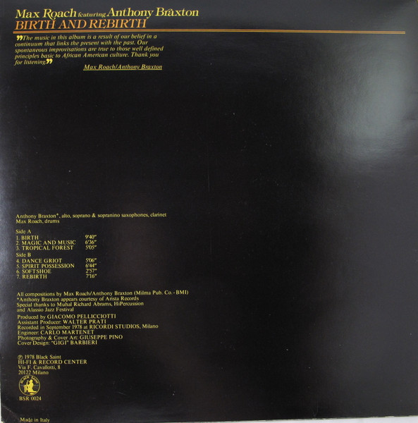 Max Roach Featuring Anthony Braxton - Birth And Rebirth | Black Saint (BSR 0024) - 2 Max Roach Featuring Anthony Braxton - Birth And Rebirth | Black Saint (BSR 0024) - 2