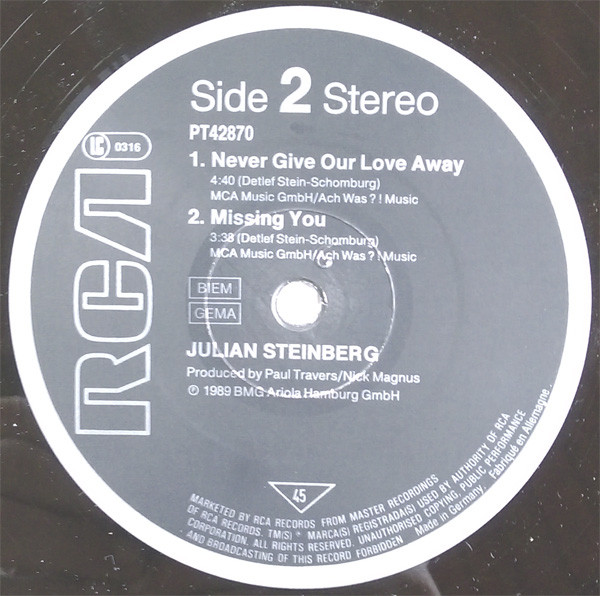 Julian Steinberg - Never Give Our Love Away | RCA (PT42870) - 4 Julian Steinberg - Never Give Our Love Away | RCA (PT42870) - 4