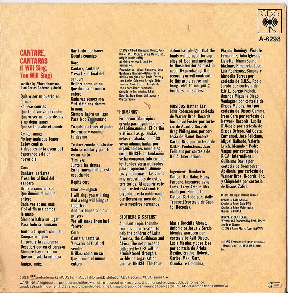 Hermanos - Cantaré, Cantarás = I Will Sing, You Will Sing | CBS (A-6298) - 2