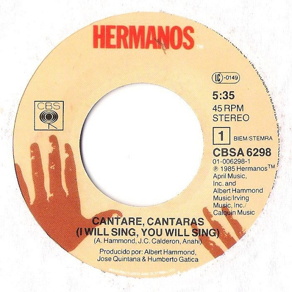 Hermanos - Cantaré, Cantarás = I Will Sing, You Will Sing | CBS (A-6298) - 3