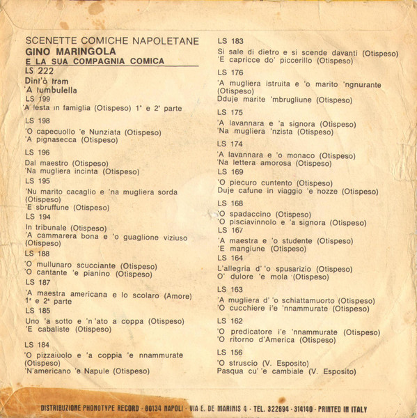 Gino Maringola E La Sua Compagnia Comica Con Enzo Romano - Dint''o Tram N. 2 | Phonotype Record (LS 242) - 2 Gino Maringola E La Sua Compagnia Comica Con Enzo Romano - Dint''o Tram N. 2 | Phonotype Record (LS 242) - 2