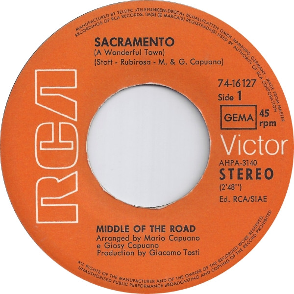 Middle Of The Road - Sacramento | RCA Victor (74-16 127) - 3