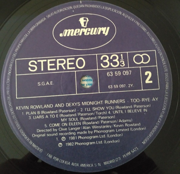 Kevin Rowland , Dexys Midnight Runners - Too-Rye-Ay | Mercury (63 59 097) - 4 Kevin Rowland , Dexys Midnight Runners - Too-Rye-Ay | Mercury (63 59 097) - 4