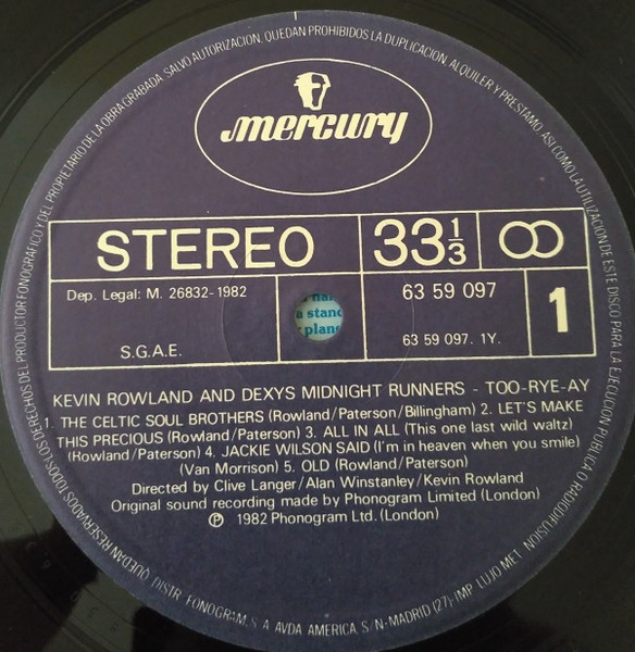 Kevin Rowland , Dexys Midnight Runners - Too-Rye-Ay | Mercury (63 59 097) - 3 Kevin Rowland , Dexys Midnight Runners - Too-Rye-Ay | Mercury (63 59 097) - 3