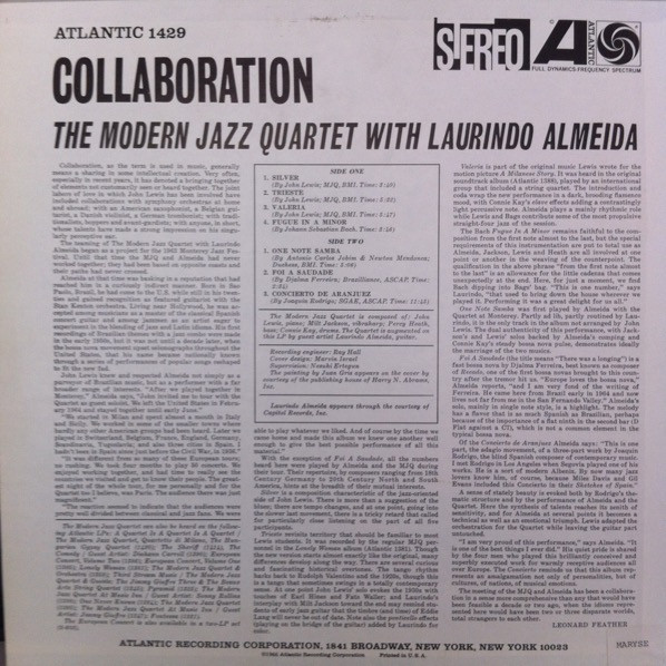 The Modern Jazz Quartet With Laurindo Almeida - Collaboration | Atlantic (SD 1429) - 2