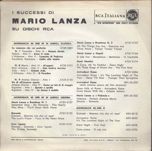 Mario Lanza - Granada / Mamma Mia Che Vo' Sape' | RCA Victor (45N 0618) - 4