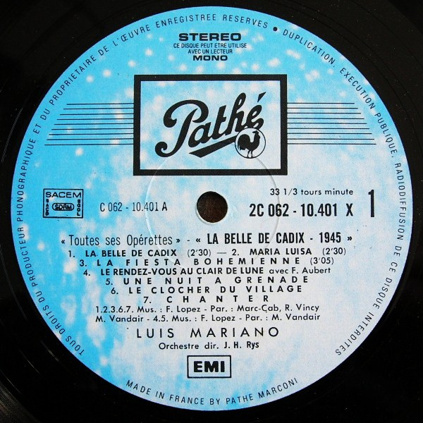 Luis Mariano - Toutes Ses Operettes N°1 | Pathé (2C 062 10401) - 3 Luis Mariano - Toutes Ses Operettes N°1 | Pathé (2C 062 10401) - 3
