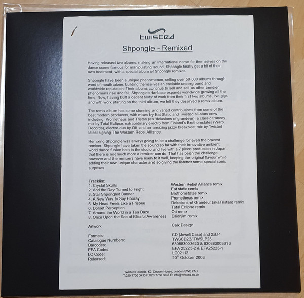 Shpongle - Remixed | Twisted Records (TWSLP23) - 3 Shpongle - Remixed | Twisted Records (TWSLP23) - 3