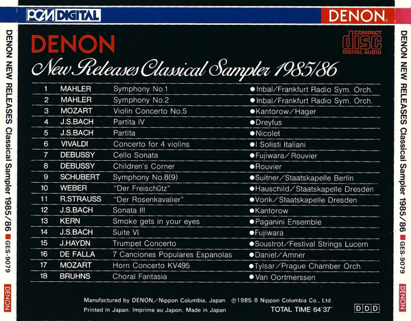 Various - New Releases Classical Sampler 1985 / 1986 | Denon (GES-9079) - 2