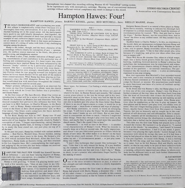 Hampton Hawes !!!! With Barney Kessel , Shelly Manne & Red Mitchell - Four! | Craft Recordings (CR00387) - 2