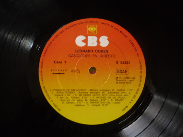 Leonard Cohen - Live Songs | CBS (S 65224) - 3