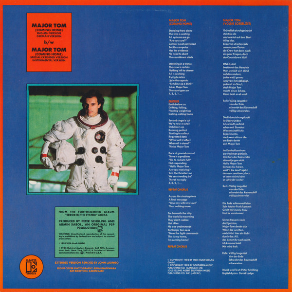 Peter Schilling - Major Tom (Coming Home) | Elektra (0-66995) - 2 Peter Schilling - Major Tom (Coming Home) | Elektra (0-66995) - 2