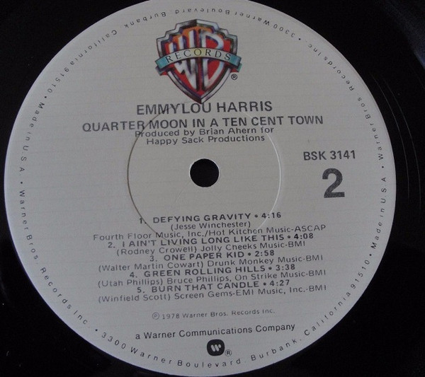 Emmylou Harris - Quarter Moon In A Ten Cent Town | Warner Bros. Records (BSK 3141) - 4 Emmylou Harris - Quarter Moon In A Ten Cent Town | Warner Bros. Records (BSK 3141) - 4