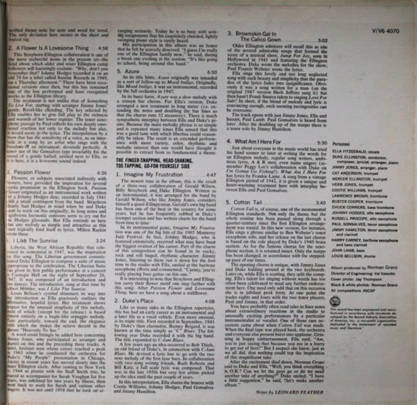 Ella Fitzgerald And Duke Ellington - Ella At Duke's Place | Verve Records (V6-4070) - 3 Ella Fitzgerald And Duke Ellington - Ella At Duke's Place | Verve Records (V6-4070) - 3