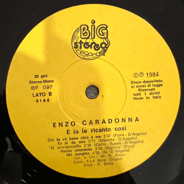 Enzo Caradonna - E Io... Le Ricanto Cosi' | Big Stereo Record (BF 097) - 3 Enzo Caradonna - E Io... Le Ricanto Cosi' | Big Stereo Record (BF 097) - 3