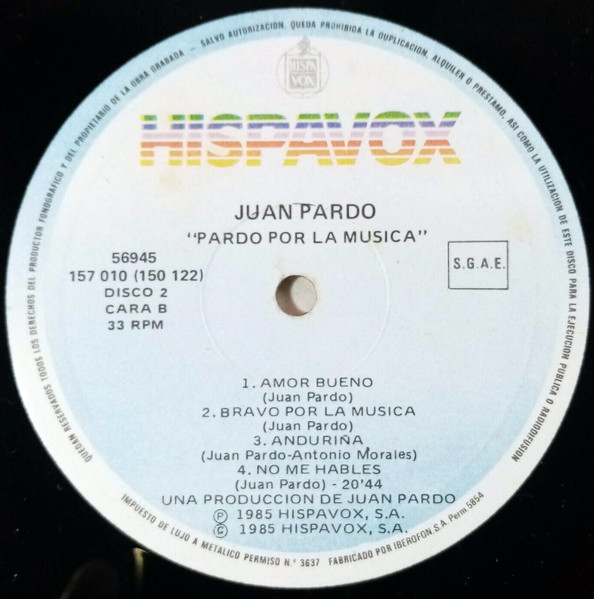 Juan Pardo - Pardo Por La Música | Hispavox (157 010) - 4
