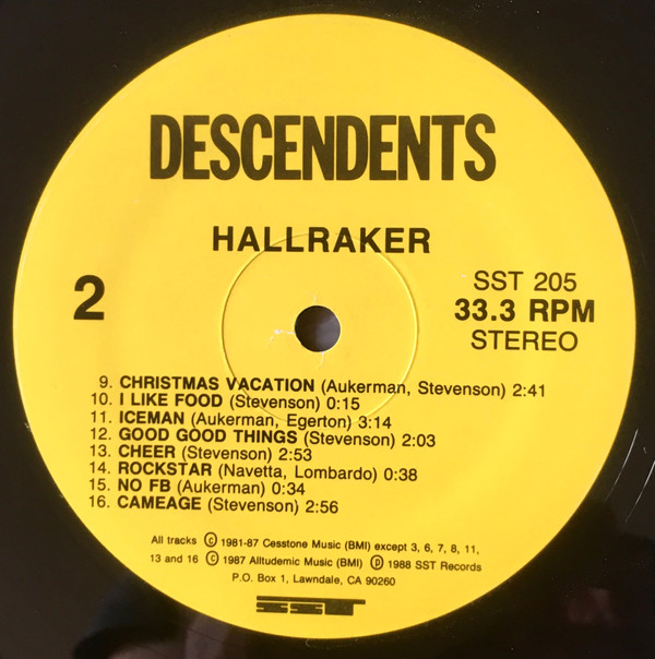 Descendents - Hallraker [Vinyl] | SST Records (SST 205) - 3