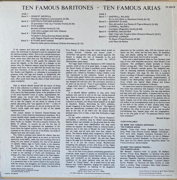 Various - Ten Famous Baritones - Ten Famous Arias | London Records (OS26276) - 2