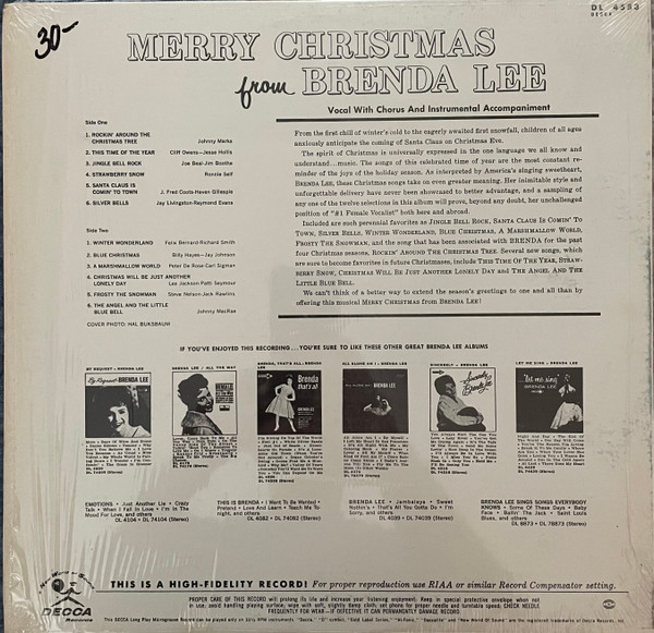 Brenda Lee - Merry Christmas From Brenda Lee | Decca (DL 4583) - 3 Brenda Lee - Merry Christmas From Brenda Lee | Decca (DL 4583) - 3