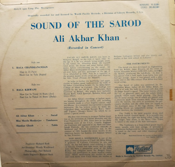 Ali Akbar Khan - Sound Of The Sarod | Festival Records (SFL-932.001) - 2