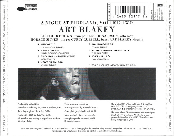 Art Blakey Quintet - A Night At Birdland, Volume Two | Blue Note (7243 5 32147 2 2) - 2