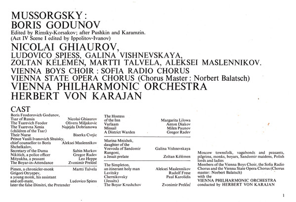 Modest Mussorgsky - Nikolai Rimsky-Korsakov – Nicolai Ghiaurov - Wiener Philharmoniker - Herbert von Karajan – Galina Vishnevskaya · Ludovic Spiess · Aleksei Maslennikov · Martti Talvela - Boris Godunov | Decca (SET 514-7) - 4