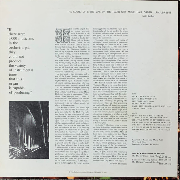 Dick Leibert - The Sound Of Christmas On The Radio City Music Hall Organ | RCA Victor (LPM-2558) - 2