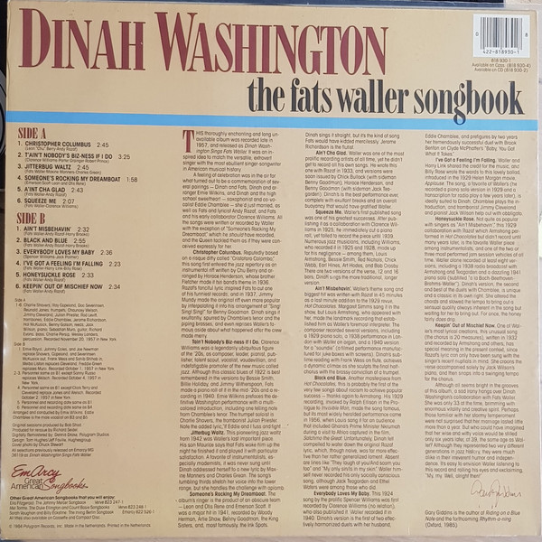 Dinah Washington - The Fats Waller Songbook | Mercury (818 930-1) - 2 Dinah Washington - The Fats Waller Songbook | Mercury (818 930-1) - 2