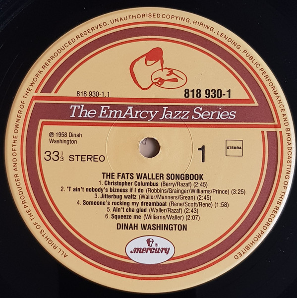 Dinah Washington - The Fats Waller Songbook | Mercury (818 930-1) - 3 Dinah Washington - The Fats Waller Songbook | Mercury (818 930-1) - 3