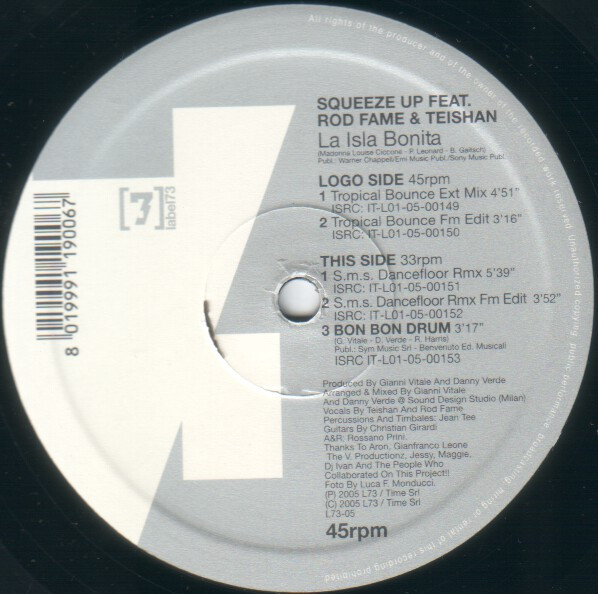 Squeeze Up Feat. Rod Fame & Teishan - La Isla Bonita | Label 73 (L73-5) - 2
