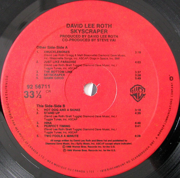 David Lee Roth - Skyscraper | Warner Bros. Records (92 56711) - 3