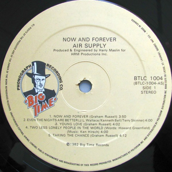 Air Supply - Now And Forever | Big Time Phonograph Recording Co. (BTLC 1004) - 3