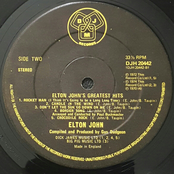 Elton John - Greatest Hits | DJM Records (DJH20442) - 3