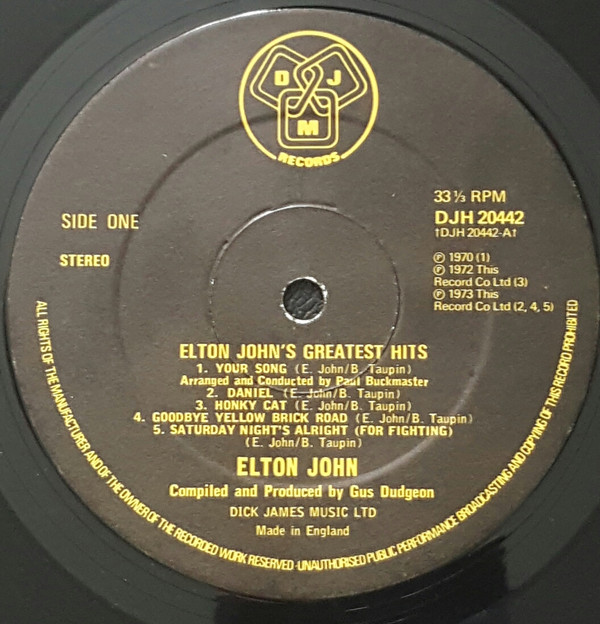 Elton John - Greatest Hits | DJM Records (DJH20442) - 2