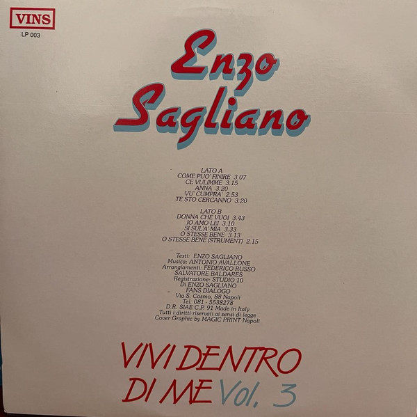 Enzo Sagliano - Vivi Dentro Di Me Vol. 3 | Vins (LP 003) - 2 Enzo Sagliano - Vivi Dentro Di Me Vol. 3 | Vins (LP 003) - 2