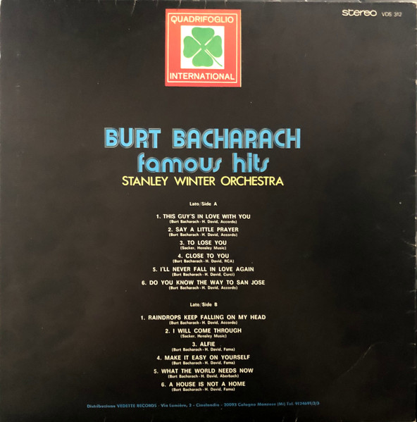 Stanley Winter Orchestra - Burt Bacharach Famous Hits | Quadrifoglio International (VDS 312) - 2