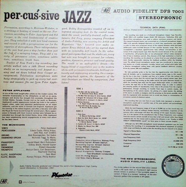 Peter Appleyard Orchestra - Percussive Jazz | Audio Fidelity (DFS 7002) - 2 Peter Appleyard Orchestra - Percussive Jazz | Audio Fidelity (DFS 7002) - 2
