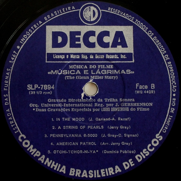 The Universal-International Orchestra E Com Louis Armstrong And His All-Stars - Gravado Diretamenta Da Trilha Sonora Do Filme Da Universal-Internacional Música E Lagrimas The Glenn Miller Story | Decca (SLP-7894) - 2